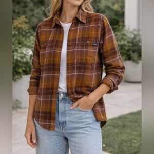 Patagonia Fjord Flannel Shirt Brown Plaid Organic Cotton Small